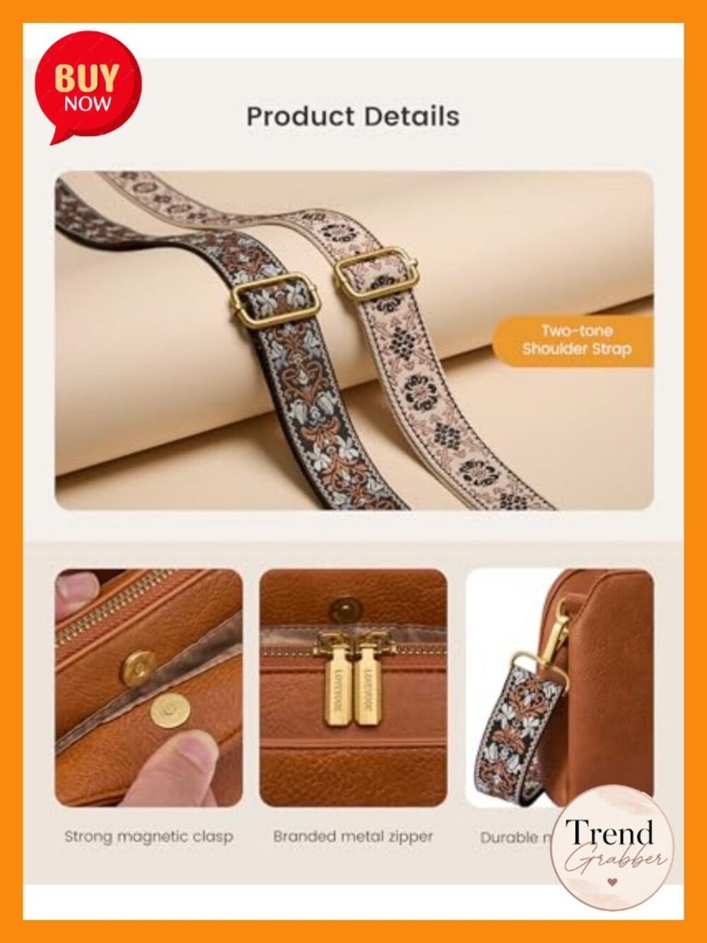 Faux Leather RFID Anti Theft Crossbody Bag with Adjustable Strap - Picture 4 of 6